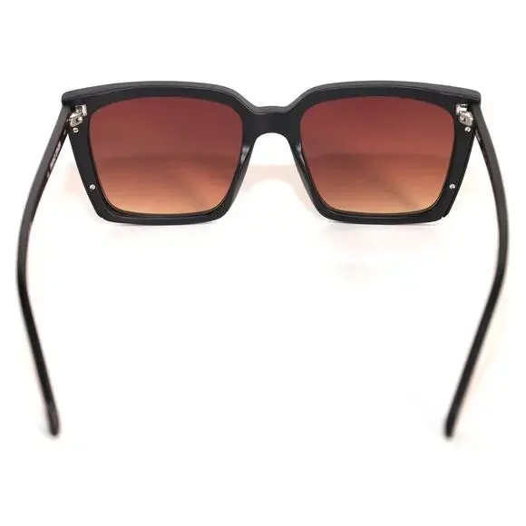 Quay Australia FRONT COVER Square Sunglasses - Matte Black / Brown Yellow - NWT